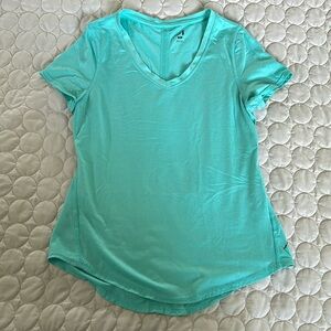 Athletic Workout Shirt Dri Fit Material Turquoise V Neck